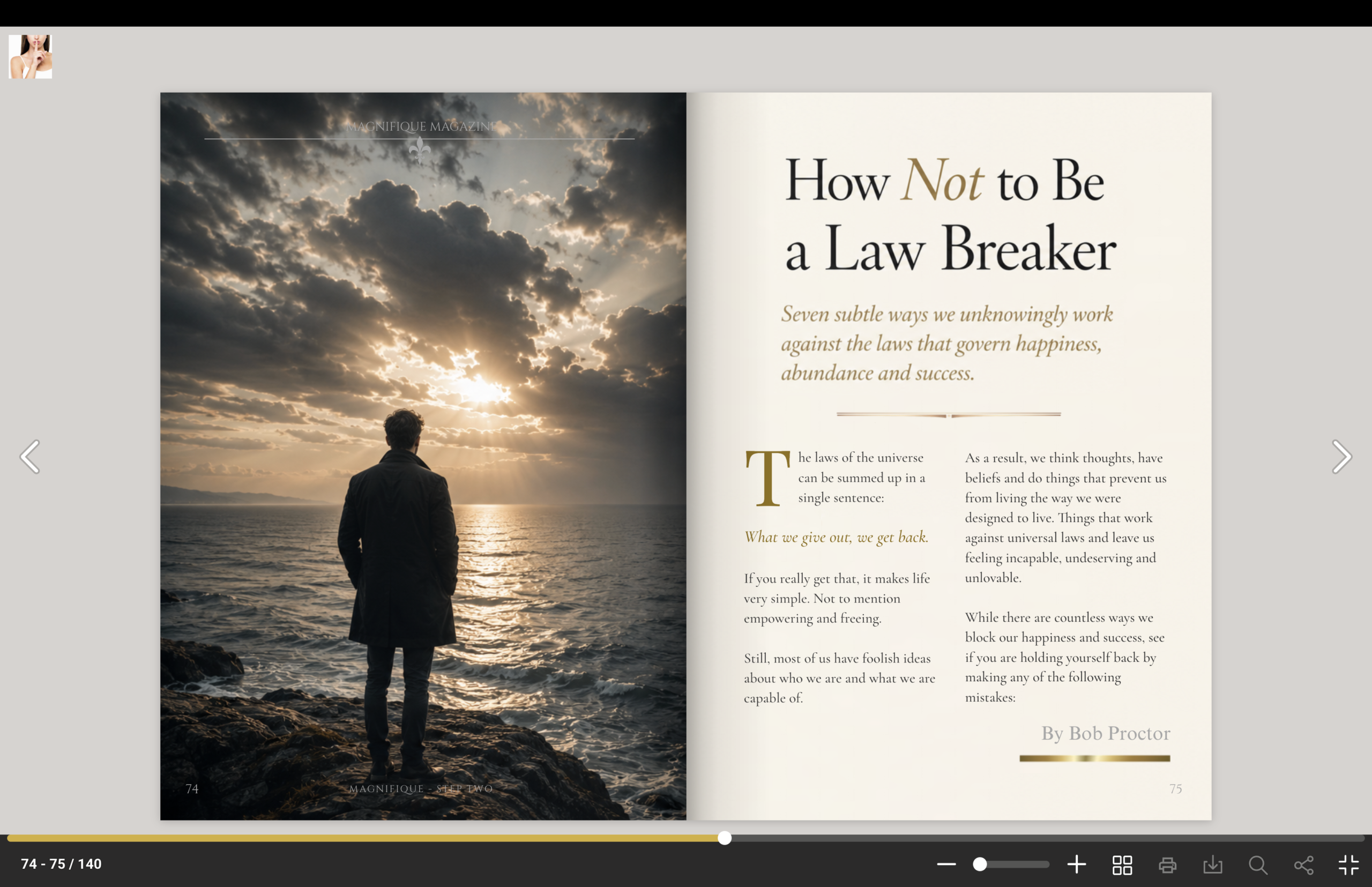 Magnifique Magazine Step Two – How Not to be a Law Breaker featuring Bob Proctor.